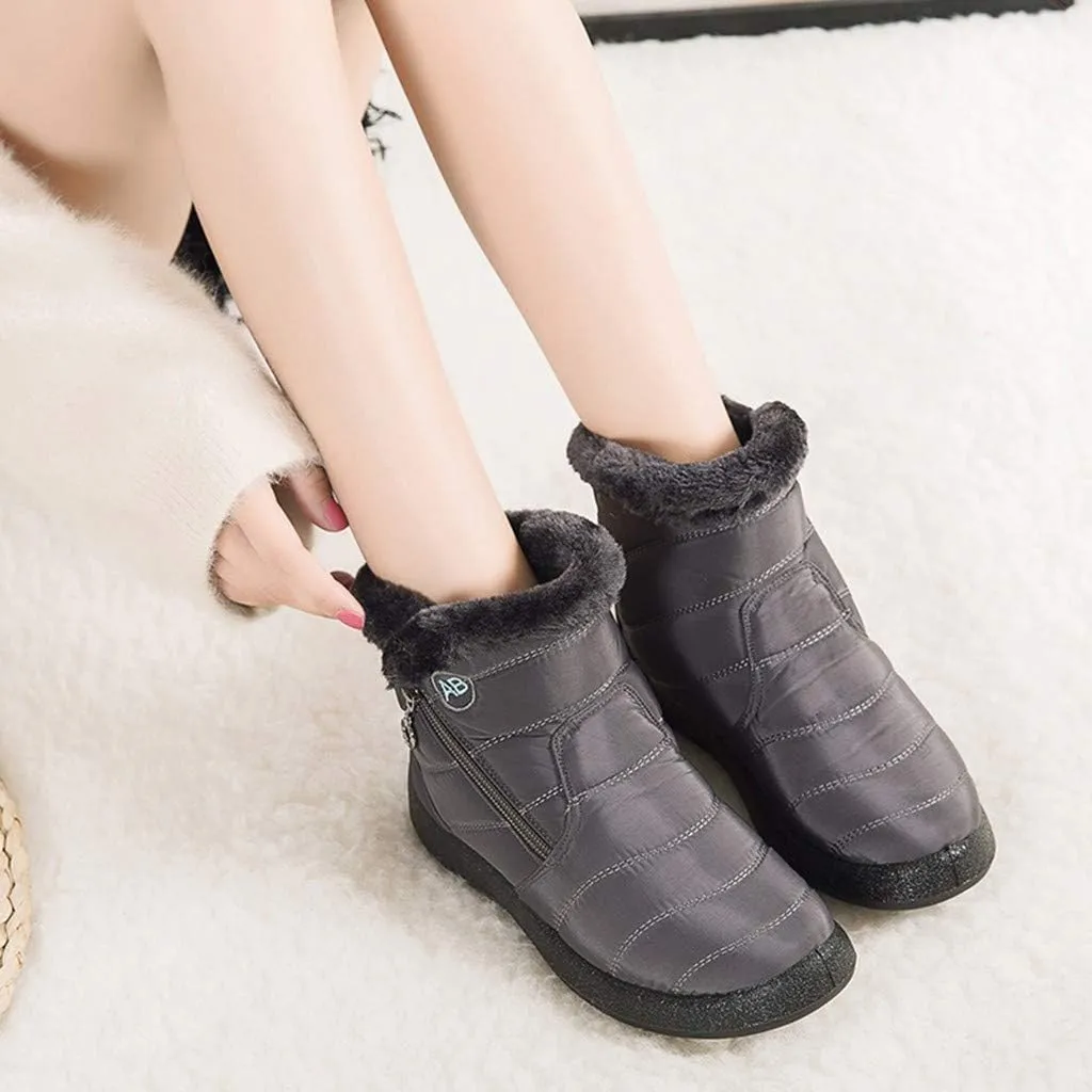 Women's Snow Boots Winter Cold Proof Insulated Ankle Short Booties Lightweight Plus Velvet Warm Fleece Boots