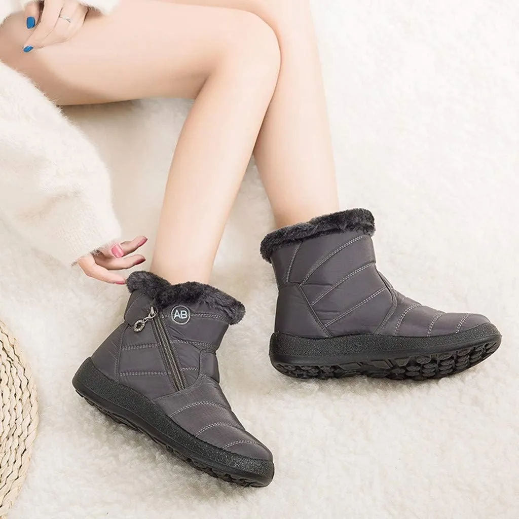 Women's Snow Boots Winter Cold Proof Insulated Ankle Short Booties Lightweight Plus Velvet Warm Fleece Boots